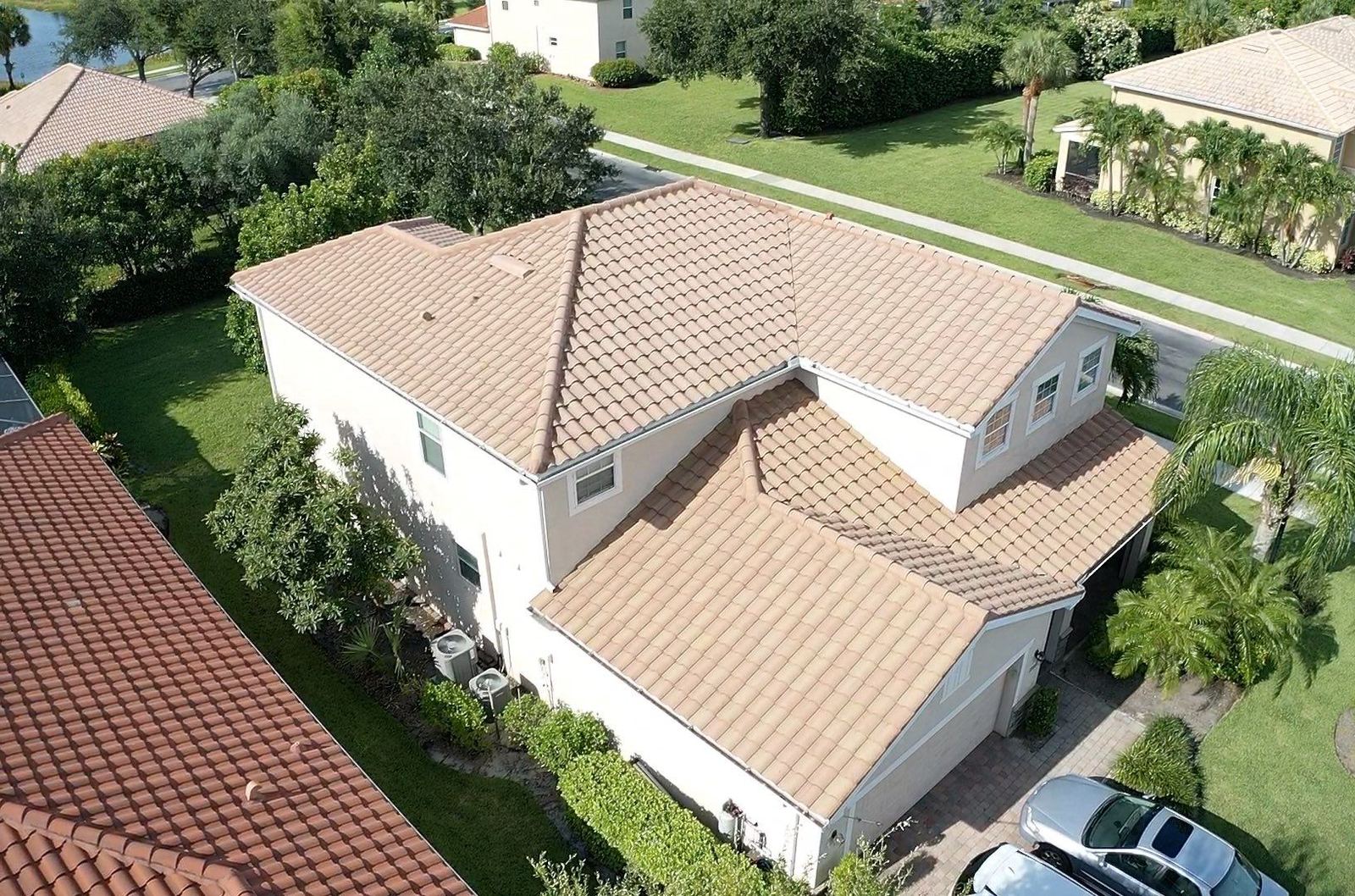 Tile roof after soft wash, front angle