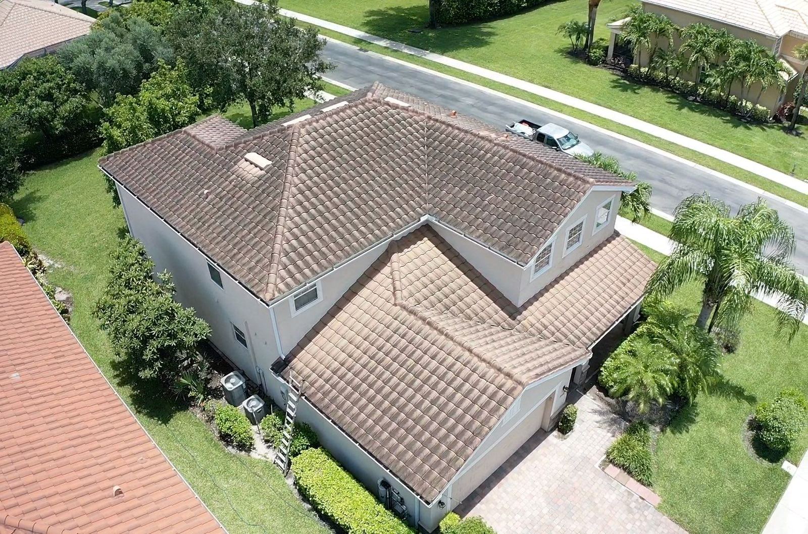 Tile roof before soft wash, front angle